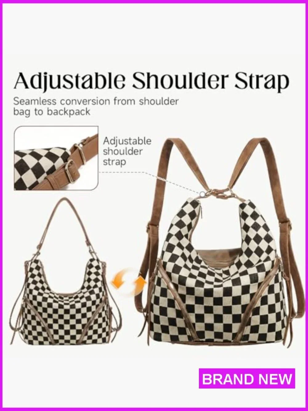 PU Leather Hobo Bag 3-in-1 Convertible Backpack Shoulder Crossbody with Pouch
